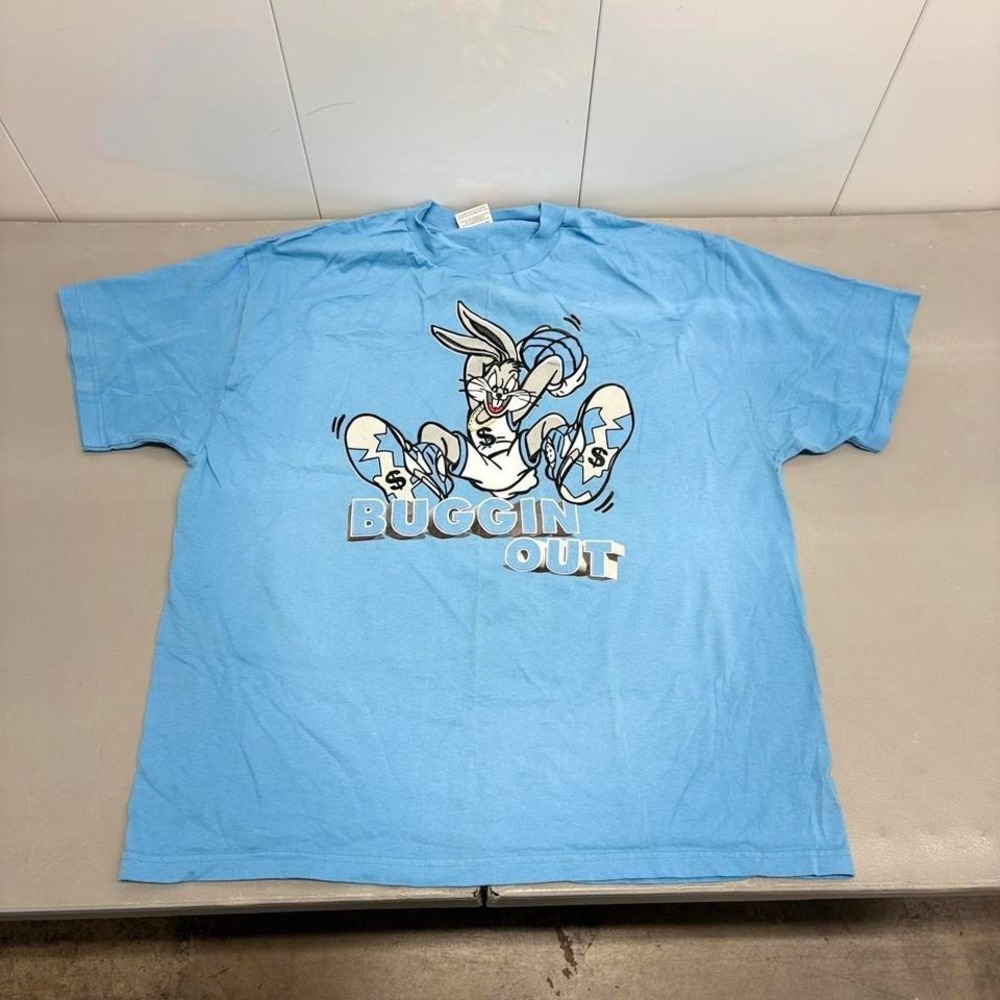 Vintage 90s Bugs Bunny "Buggin Out" Looney Tunes Tee Size 2XL Blue Pro Club